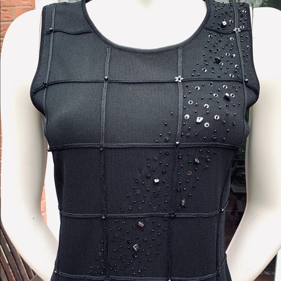 Black Rayon Woman Knit Tank Top blouse with black beaded Front US M - Picture 3 of 11